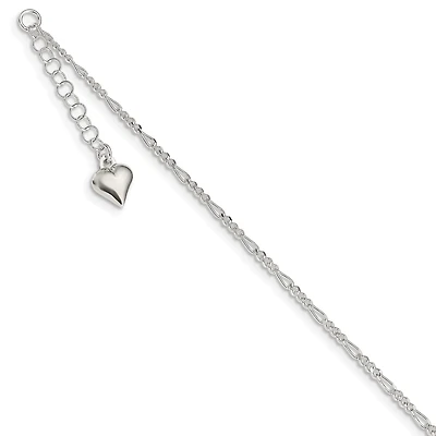 Sterling Silver 10-inch Heart Anklet
