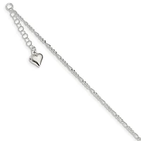 Sterling Silver 10-inch Heart Anklet