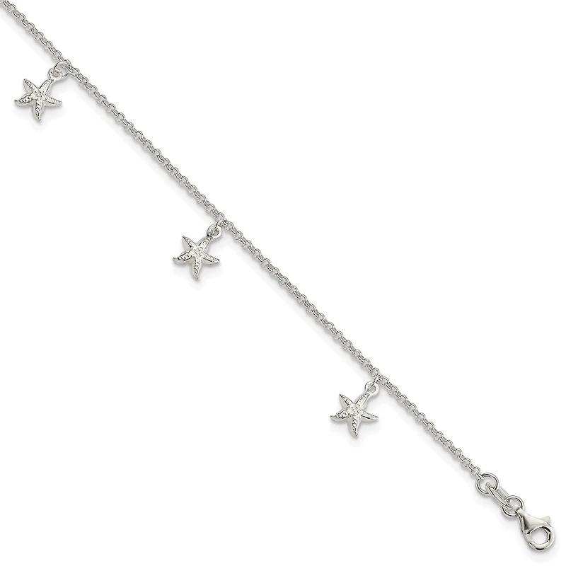 Sterling Silver 10-inch Starfish Anklet