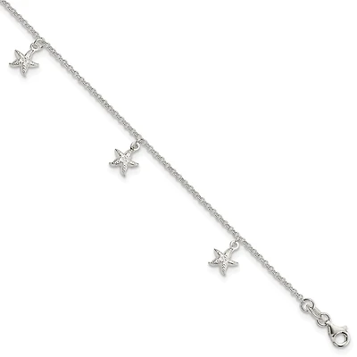 Sterling Silver 10-inch Starfish Anklet