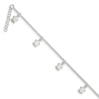 Sterling Silver 10-inch Turtle Anklet