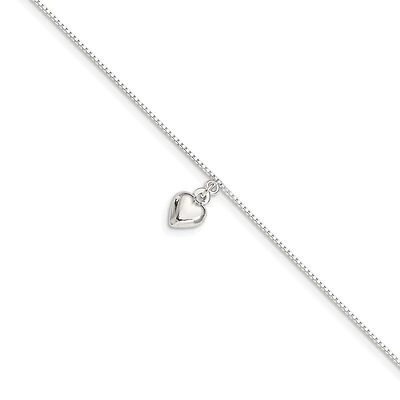 Sterling Silver 10-inch Heart Anklet