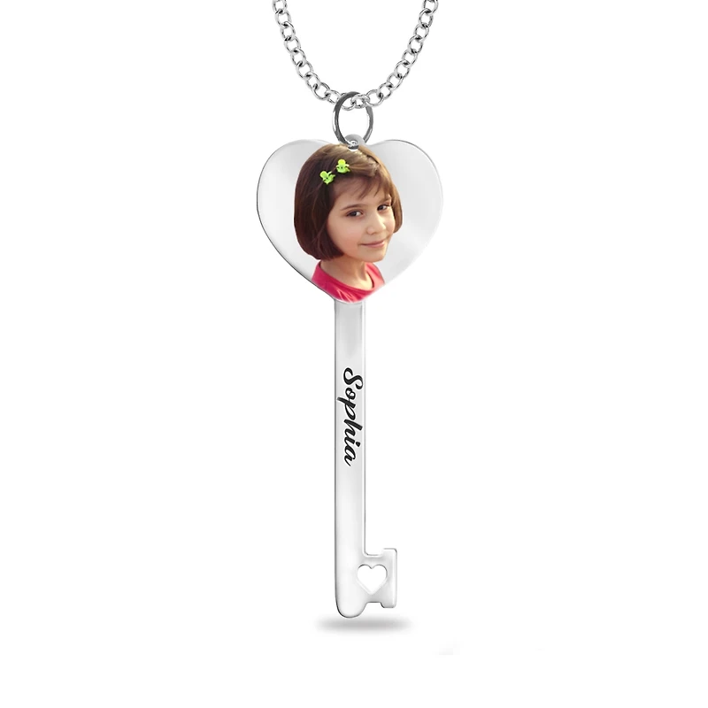 Mitchell K Sterling Silver 18X41MM 18-inch Personalized Photo Key Necklace. See Details*