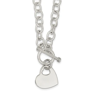 Engravable Sterling Silver 18-inch 8MM Heart Toggle Necklace