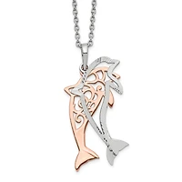 Sterling Silver 18-inch Diamond-cut Two-Tone Dolphin Necklace