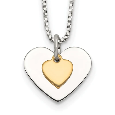 Two Tone Heart in Heart Sterling Silver 18-inch Necklace