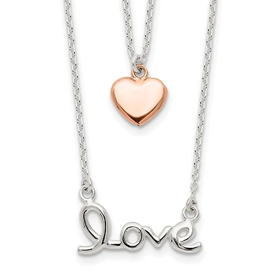 Sterling Silver 18-inch Heart Two Layer Necklace