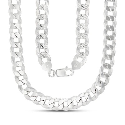 Luxe Layers Sterling Silver 20-inch 10MM Diamond-cut Pave Curb Chain