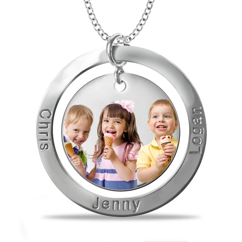 Mitchell K Sterling Silver 31MM 18-inch Personalized Photo Name Necklace. See Details*