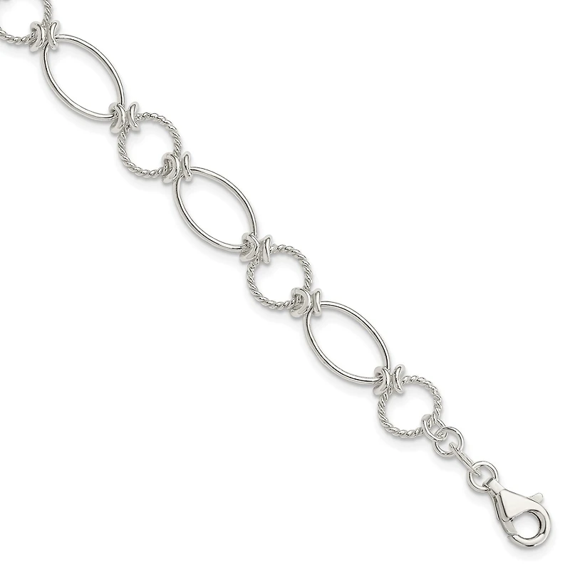 Sterling Silver 7.5-inch 9MM Lobster Clasp Fancy Circle Bracelet
