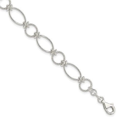 Sterling Silver 7.5-inch 9MM Lobster Clasp Fancy Circle Bracelet