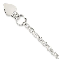 Engravable Sterling Silver 7.75-inch 14.5MM Heart Rolo Toggle Bracelet