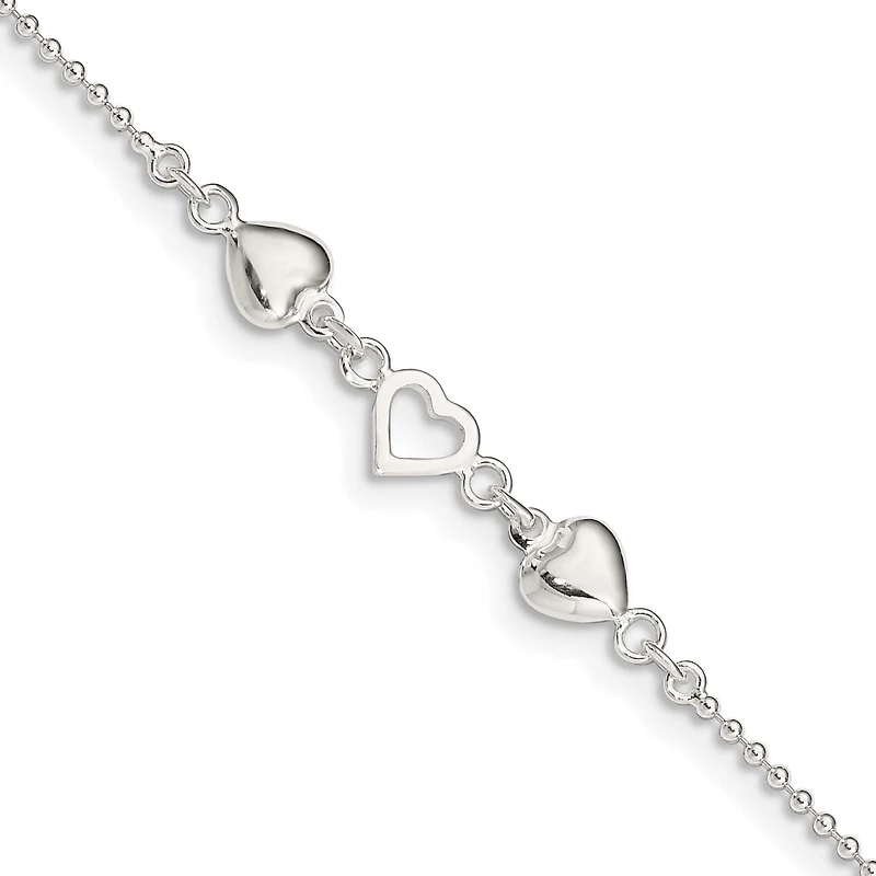 Sterling Silver 9-inch Heart Anklet