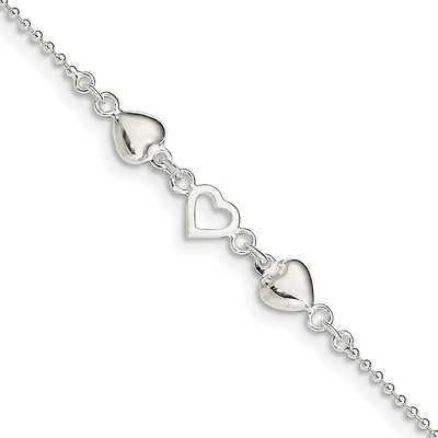 Sterling Silver 9-inch Heart Anklet