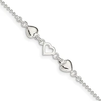 Sterling Silver 9-inch Heart Anklet