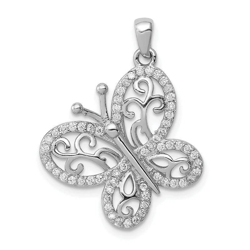 Sterling Silver Cubic Zirconia Butterfly Pendant. Chain Not Included