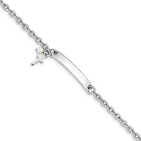 Sterling Silver and Pearl 7-inch Cross ID Bracelet
