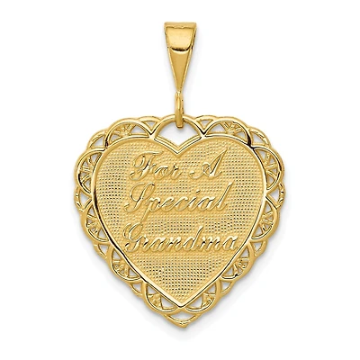 14KT Yellow Gold 21X19MM Heart Special Grandma Pendant. Chain Not Included