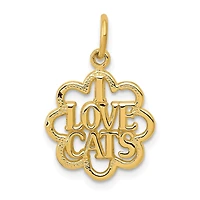 14KT Yellow Gold 22X14MM I Love Cats Charm. Chain not Included