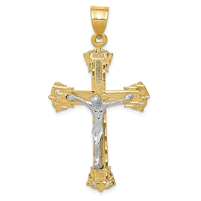 14KT White and Yellow Gold 50X28MM Crucifix Cross Pendant. Chain Not Included