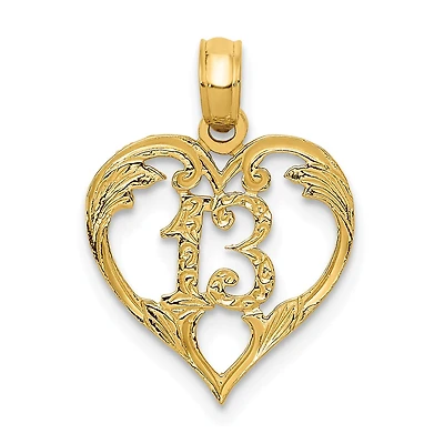 14KT Yellow Gold 19X13MM 13 in Heart Pendant. Chain Not Included