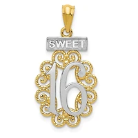 14KT Yellow Gold with Rhodium Plating 27X13MM Sweet 16 Charm. Chain not Included