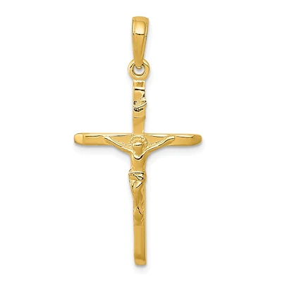 14KT Yellow Gold 34X19MM Crucifix Cross Pendant. Chain Not Included