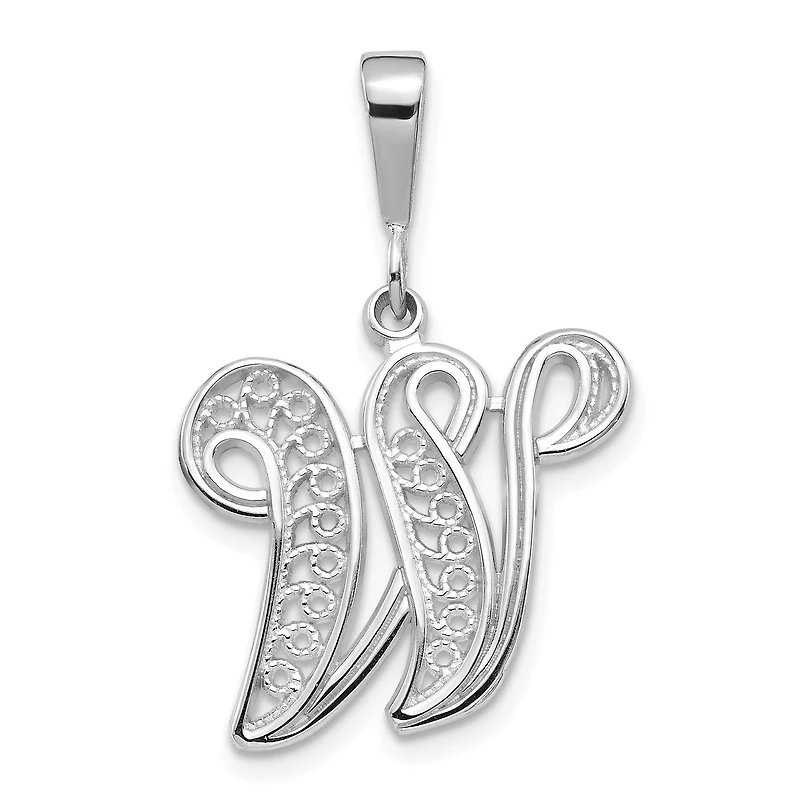 14KT White Gold Filigree Initial Pendant; Initial W. Chain not Included