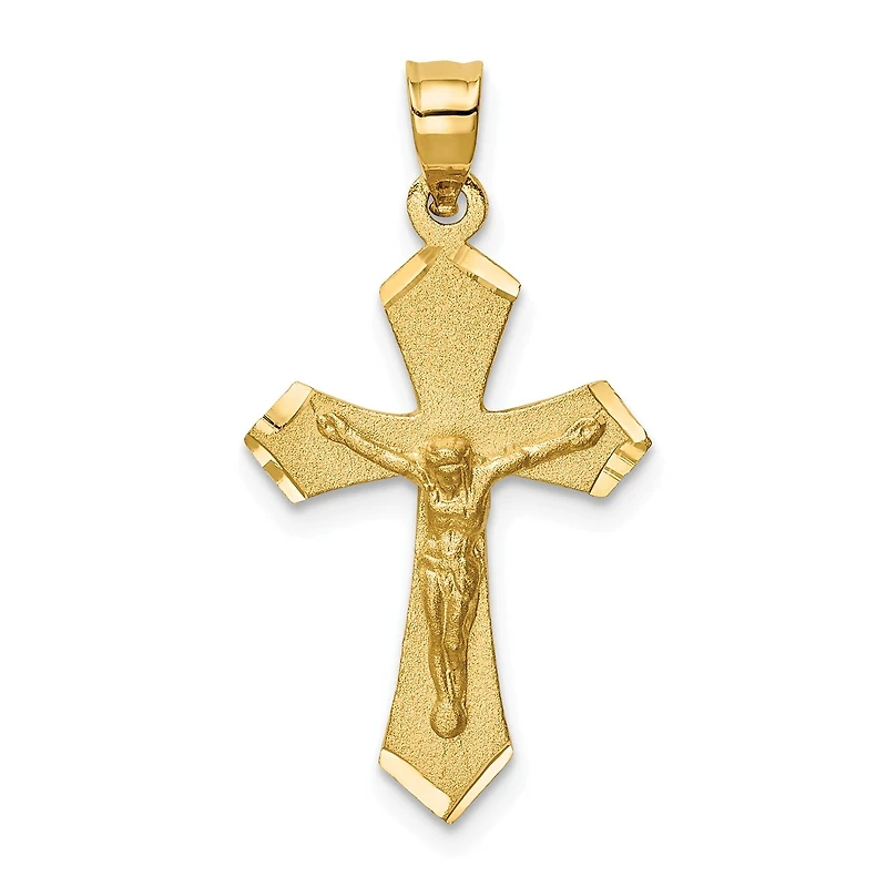14KT Yellow Gold 30X15MM Diamond-cut Crucifix Cross Pendant. Chain Not Included