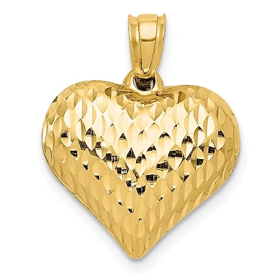 14KT Yellow Gold 20X16MM Diamond-cut Three Dimensional Heart Pendant. Chain Not Included