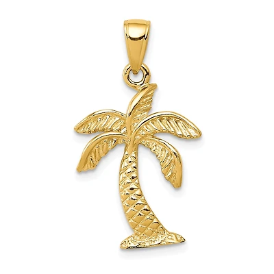 14KT Yellow Gold 28X16MM Palm Tree Pendant. Chain Not Included