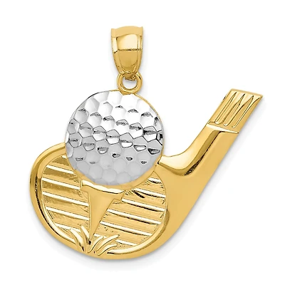 14KT White and Yellow Gold 27X24MM Golf Pendant. Chain Not Included