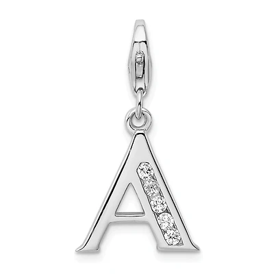 Sterling Silver RH CZ Letter A w/Lobster Clasp Charm