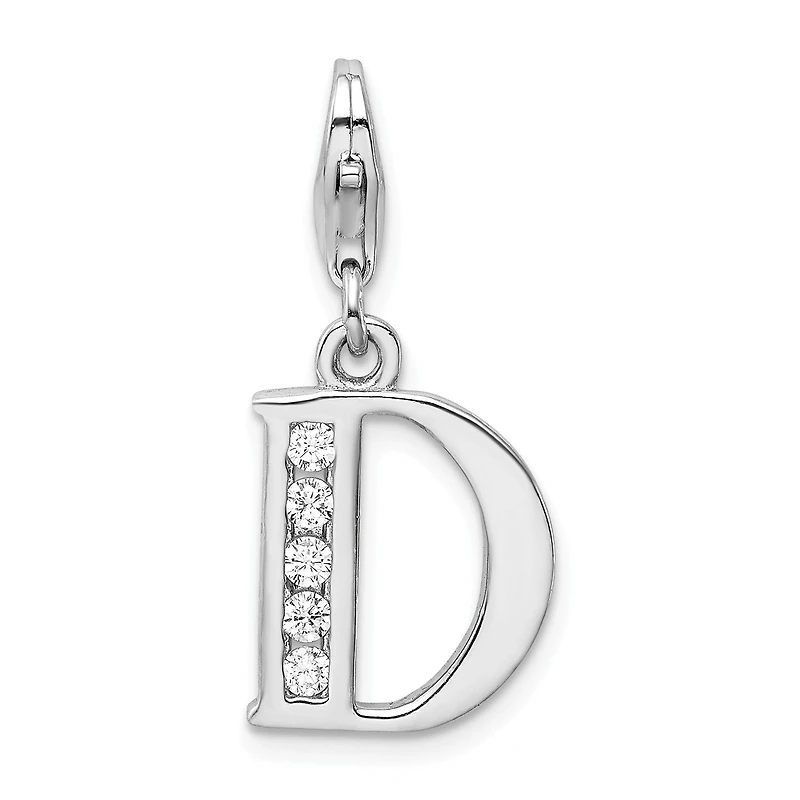 Sterling Silver RH CZ Letter D w/Lobster Clasp Charm