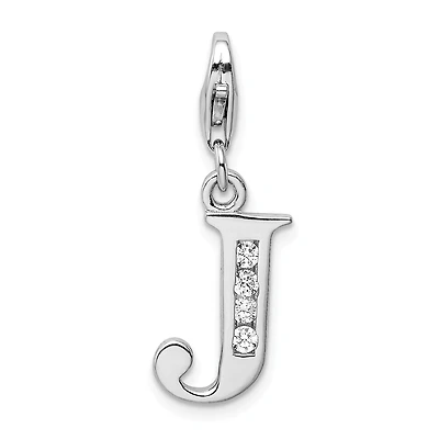 Sterling Silver RH CZ Letter J w/Lobster Clasp Charm