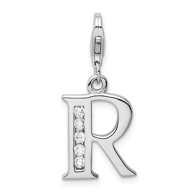 Sterling Silver RH CZ Letter R w/Lobster Clasp Charm