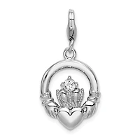 Sterling Silver RH CZ Claddagh w/Lobster Clasp Charm