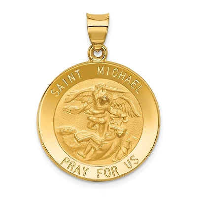 14KT Yellow Gold 32X22MM Medal Saint Michael Pendant. Chain Not Included