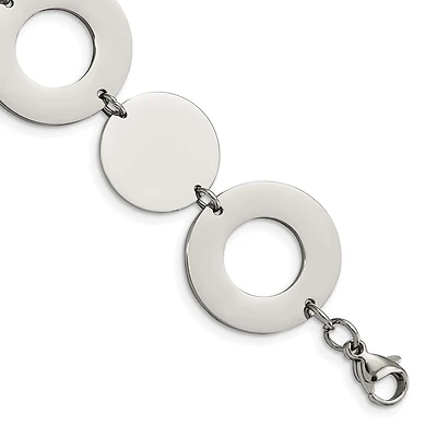 Engravable Stainless Steel Polished Circles 7.5in Bracelet