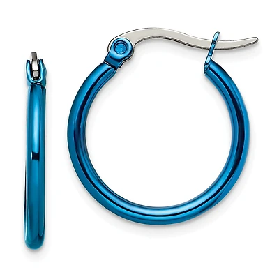 Stainless Steel Blue IP plated 19mm Hoop Earrings