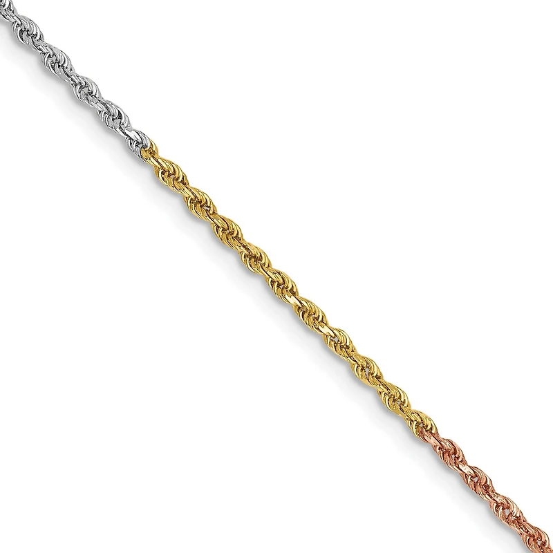 14KT Gold Tri-Color 18-inch 1.5MM Diamond-cut Lobster Clasp Rope Chain