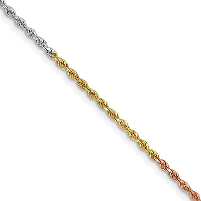 14KT Gold Tri-Color 18-inch 1.5MM Diamond-cut Lobster Clasp Rope Chain
