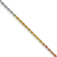 14KT Gold Tri-Color 18-inch 1.5MM Diamond-cut Lobster Clasp Rope Chain