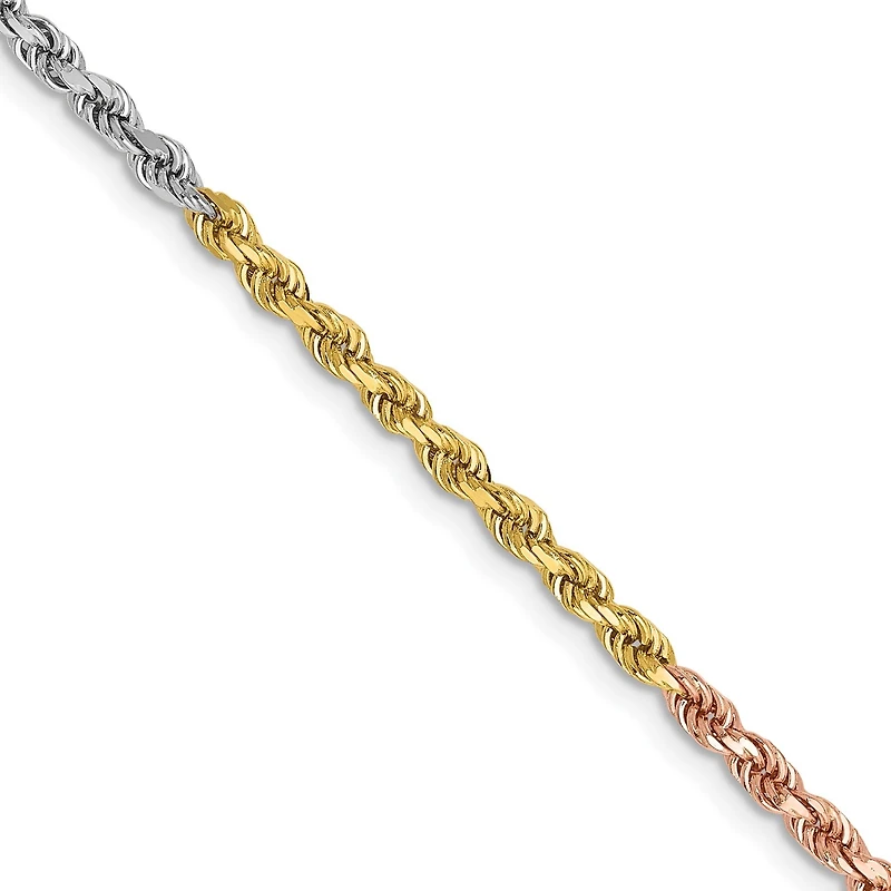14KT Gold Tri-Color 20-inch 2.5MM Diamond-cut Lobster Clasp Rope Chain