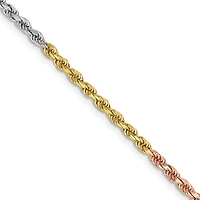 14KT Gold Tri-Color 20-inch 2.5MM Diamond-cut Lobster Clasp Rope Chain