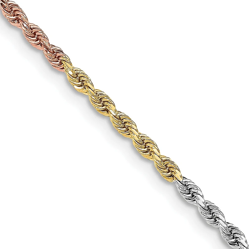 14KT Gold Tri-Color 20-inch 3MM Diamond-cut Rope Chain