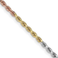 14KT Gold Tri-Color 20-inch 3MM Diamond-cut Rope Chain