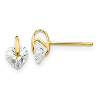 14KT Yellow Gold Cubic Zirconia 7X5MM Childrens Heart Stud Earrings