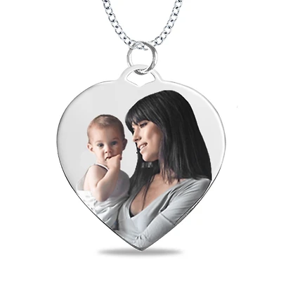 Sterling Silver 18-inch Medium Heart Photo Pendant. See Details*