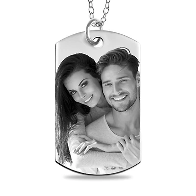 Sterling Silver 22-inch Large Dog Tag Photo Pendant. See Details*